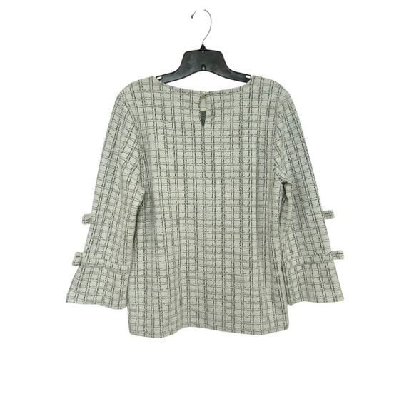 Karl Lagerfeld Black/White Checkered Window Pane 3/4 Sleeve Bow Knit Top Size M - Picture 2 of 7